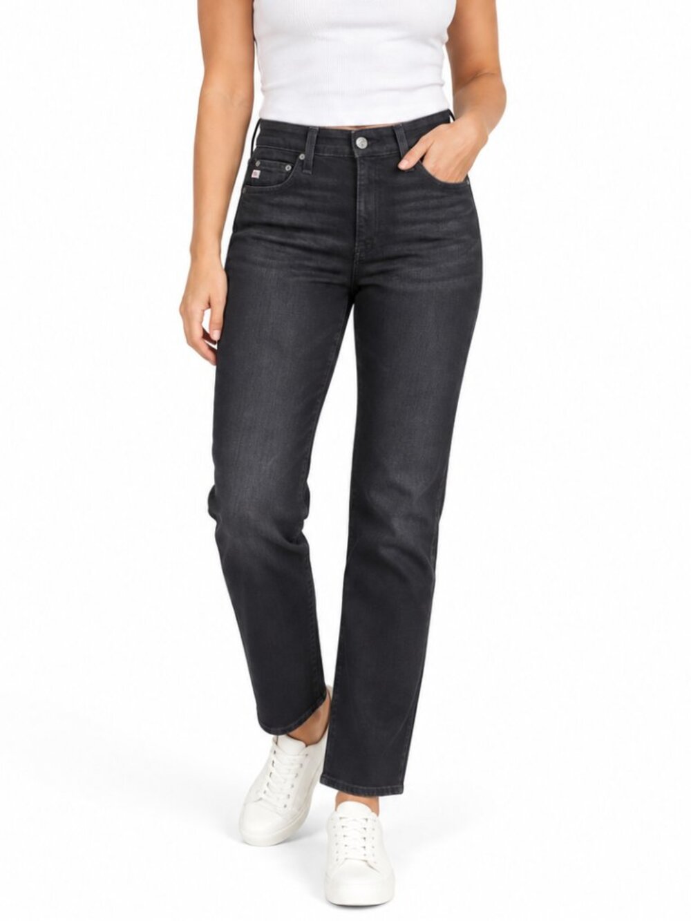 AG ADRIANO GOLDSCHMIED Mari High-Rise 29" Slim Straight Jeans Blue Sz 29 Premium